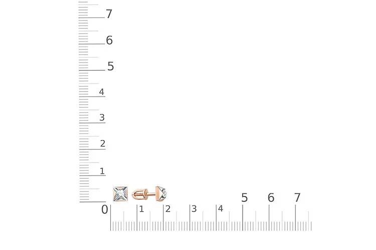 Серьги-пусеты Квадраты из красного золота с 2 фианитами