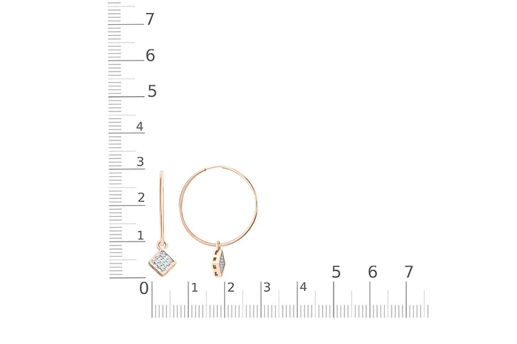 Серьги-трансформеры из красного золота с 18 фианитами