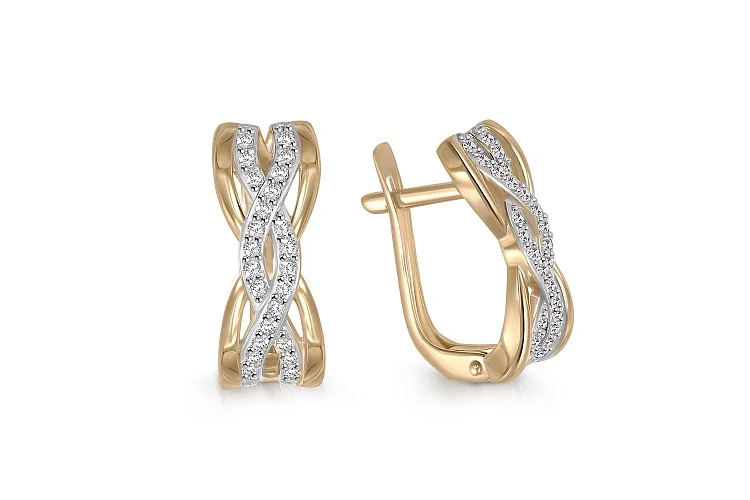 Серьги из жёлтого золота с 52 фианитами