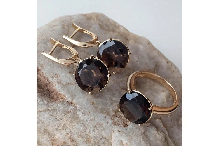 Серьги из жёлтого золота с 2 раухтопазами