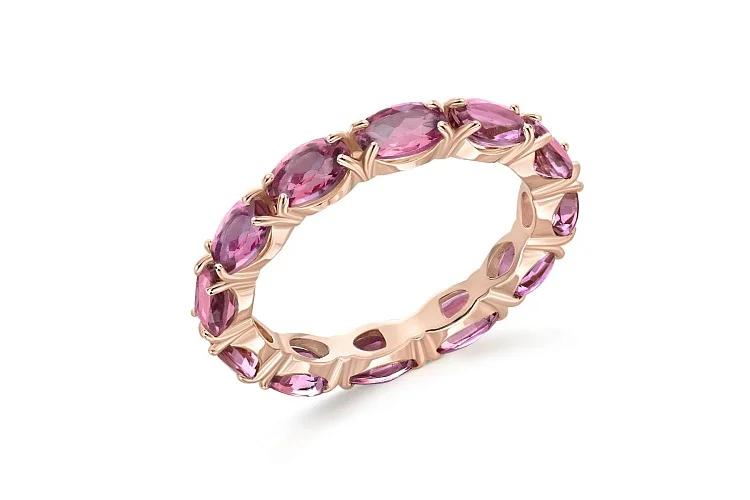 Кольцо Дорожка из красного золота с 12 родолитами