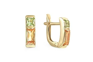 Серьги из жёлтого золота с 2 цитринами и 2 хризолитами