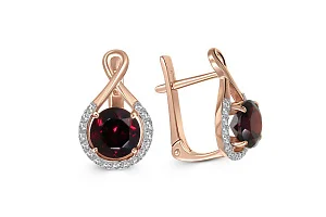 Серьги из красного золота с 2 гранатами и 34 фианитами