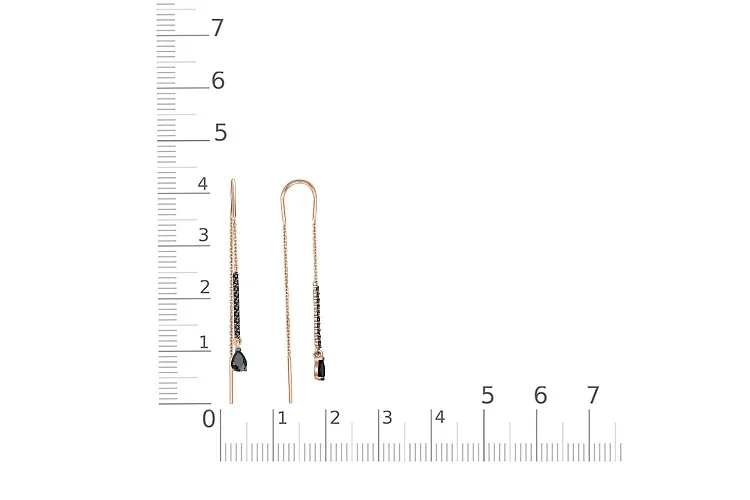 Серьги-продёвки Дорожки из красного золота с 22 фианитами