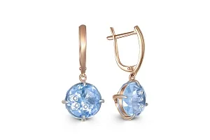 Серьги из красного золота с 4 топазами sky и 6 бриллиантами