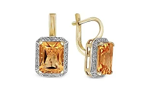 Серьги из жёлтого золота с 2 цитринами и 52 фианитами