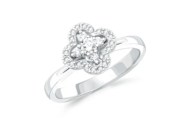 Кольцо Клевер из белого золота с 25 бриллиантами