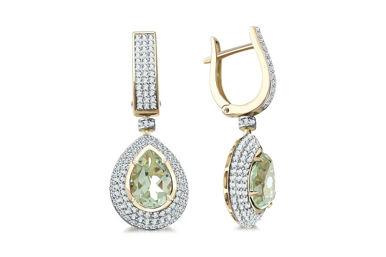 Серьги из жёлтого золота с 2 аметистами и 278 фианитами