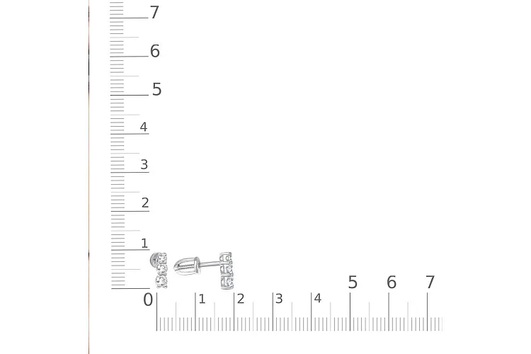 Серьги-пусеты из белого золота с 6 фианитами