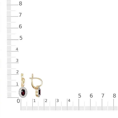 Серьги из жёлтого золота с 2 гранатами и 32 фианитами