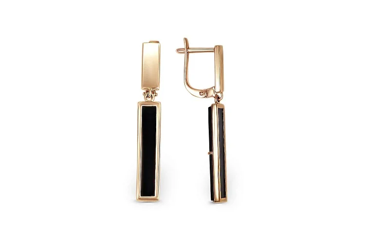 Серьги Прямоугольники из красного золота с 2 ониксами