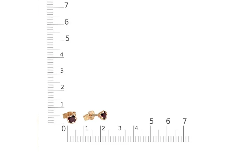 Серьги-пусеты из красного золота с 2 гранатами
