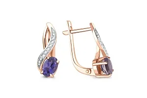 Серьги из красного золота с 2 иолитами и 12 фианитами