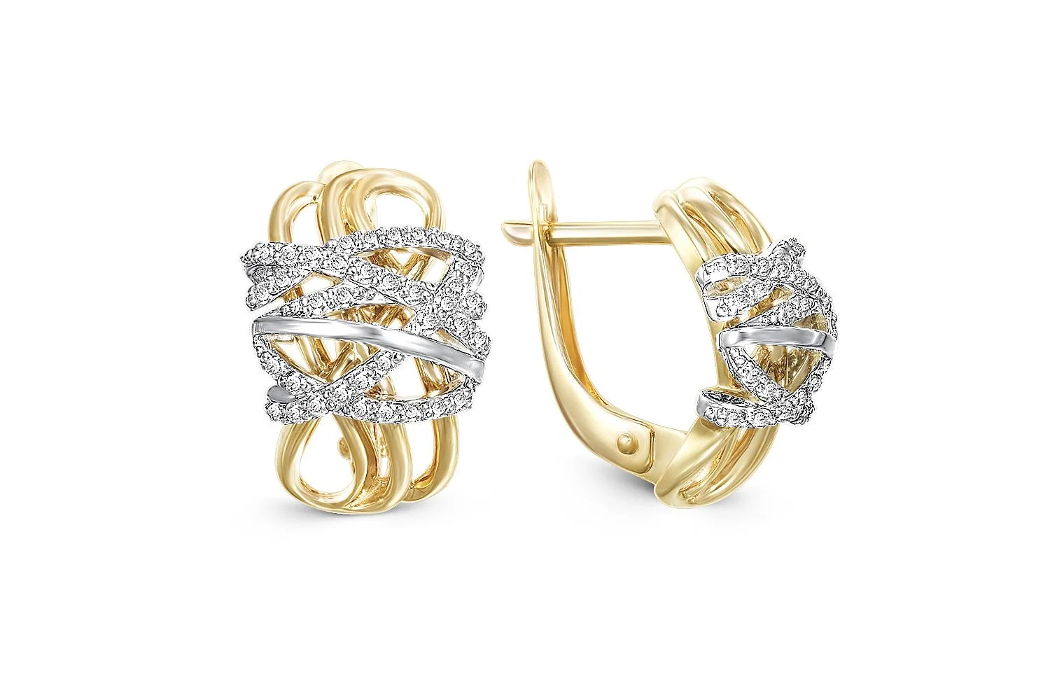 Серьги из жёлтого золота с 74 фианитами