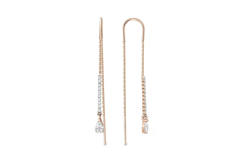 Серьги-продёвки Дорожки из красного золота с горным хрусталём и 20 фианитами