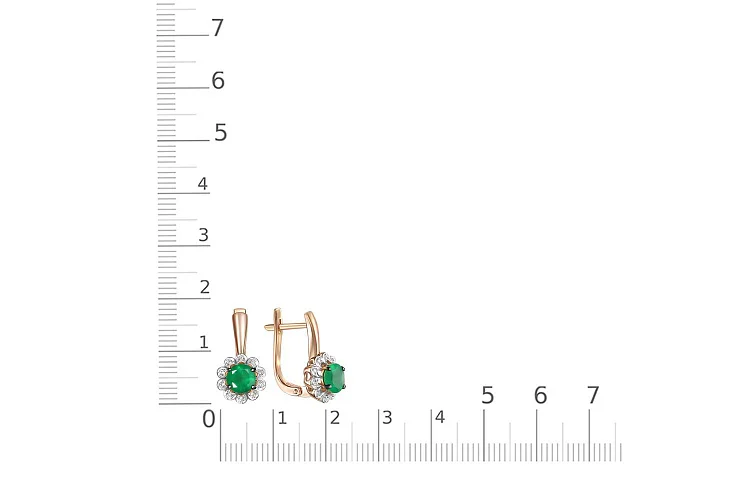 Серьги Цветы из красного золота с 2 агатами и 20 фианитами