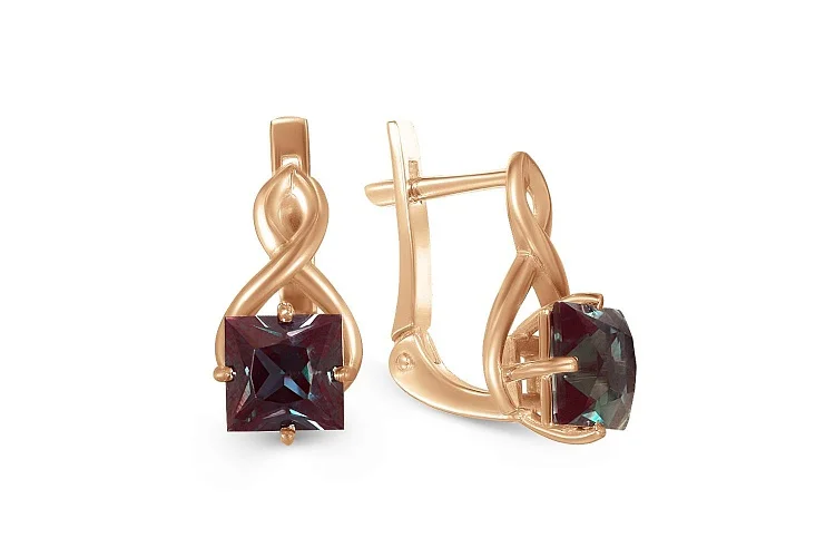 Серьги из красного золота с 2 александритами