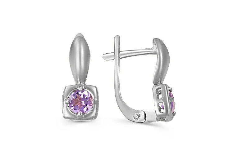 Серьги из белого золота с 2 аметистами