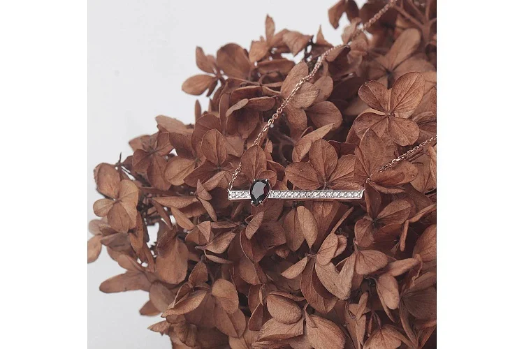 Колье Дорожка из красного золота с гранатом и 16 фианитами