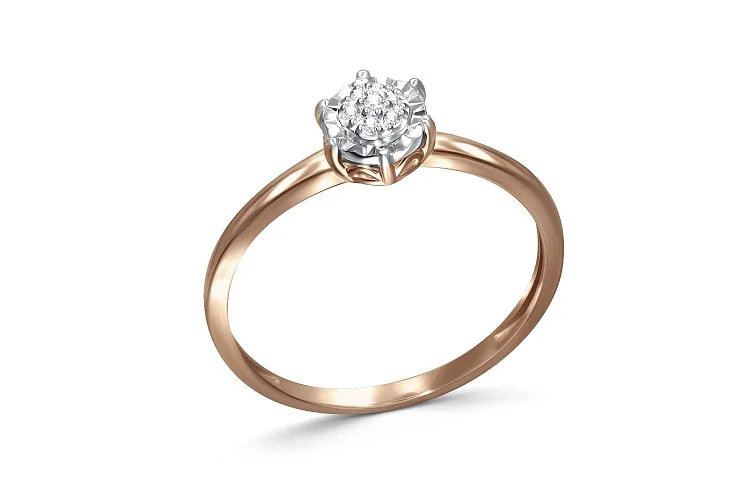 Кольцо Малинка из красного золота с 7 бриллиантами