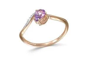 Кольцо из красного золота с аметистом и 6 фианитами