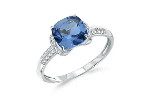 Кольцо из белого золота с ситаллом и 26 фианитами