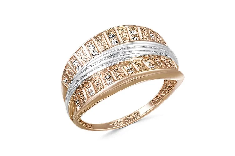 Кольцо из красного золота с 28 фианитами