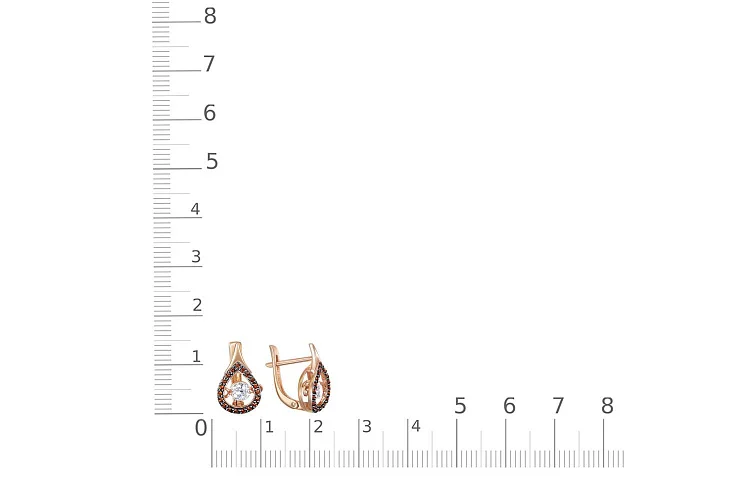 Серьги из красного золота с 2 кристаллами swarovski и 38 фианитами