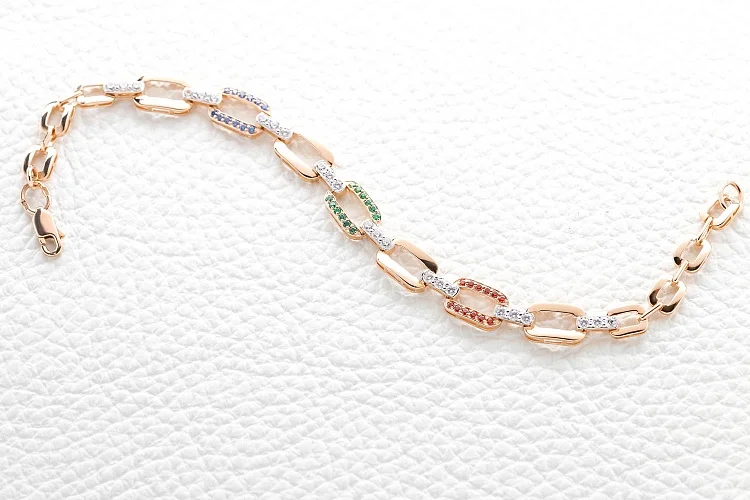 Браслет из красного золота с 60 фианитами