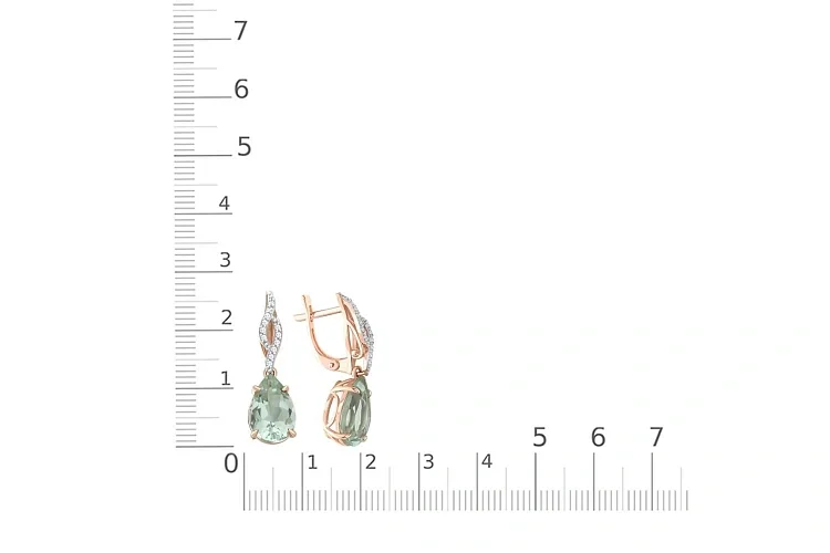 Серьги из красного золота с 2 празиолитами и 24 фианитами