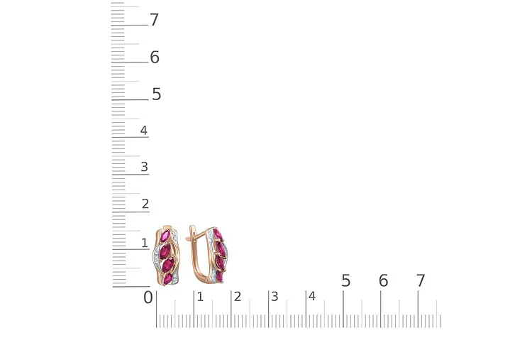Серьги из красного золота с 8 корундами и 14 бриллиантами