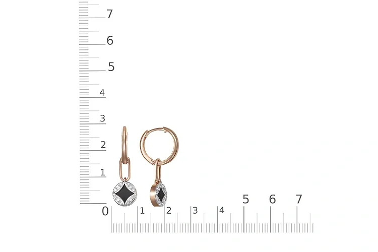Серьги из красного золота с 2 ониксами и 24 фианитами