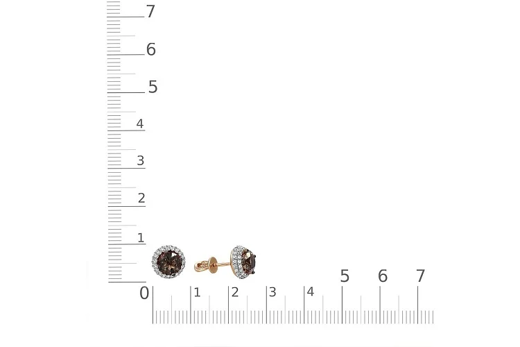 Серьги-пусеты из красного золота с 2 раухтопазами и 82 фианитами