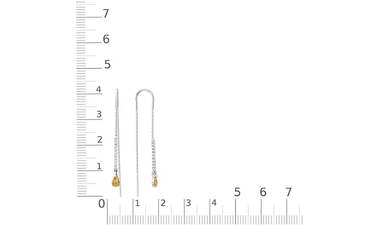 Серьги-продёвки Дорожки из белого золота с 2 цитринами и 20 фианитами