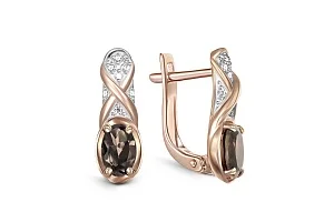 Серьги из красного золота с 2 раухтопазами и 14 фианитами