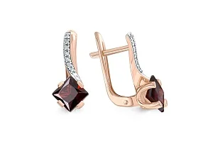 Серьги из красного золота с 2 гранатами и 14 фианитами