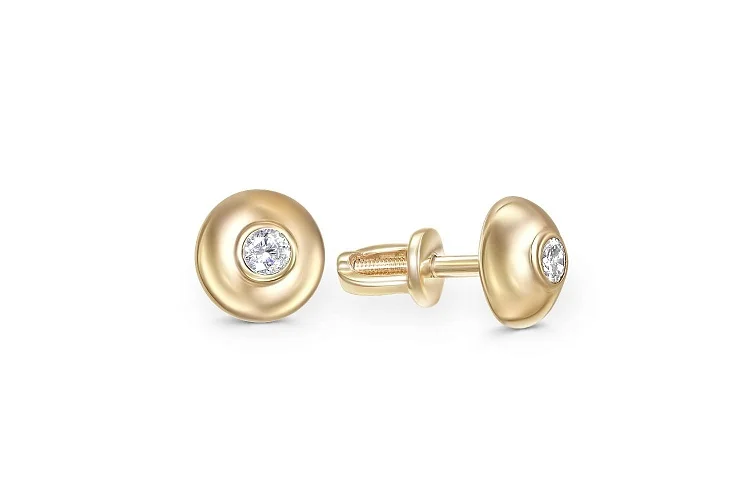 Серьги-пусеты из жёлтого золота с 2 фианитами