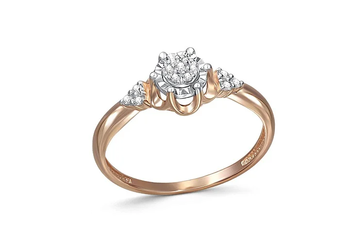 Кольцо Цветок из красного золота с 13 бриллиантами