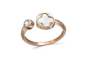 Кольцо Клевер из красного золота с перламутром и фианитом