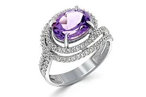 Кольцо из белого золота с аметистом и 93 фианитами