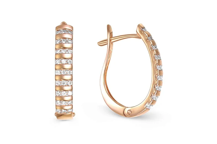 Серьги из красного золота с 54 фианитами