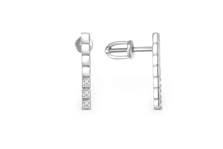Серьги-пусеты из белого золота с 6 фианитами