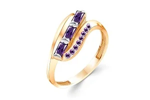 Кольцо из красного золота с 3 аметистами и 7 фианитами