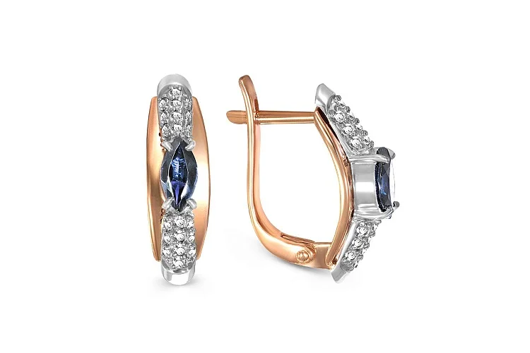 Серьги из красного золота с 2 сапфирами и 40 бриллиантами