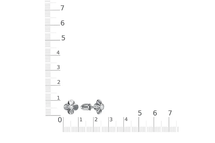 Серьги-пусеты Цветы из белого золота с 2 фианитами