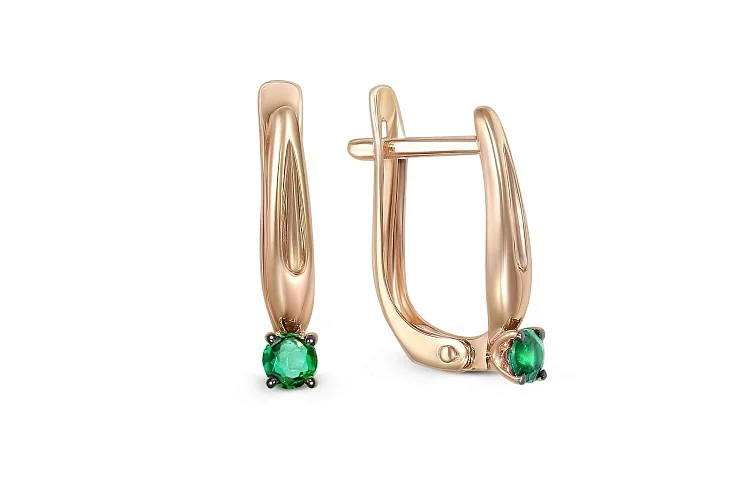 Серьги из красного золота с 2 изумрудами