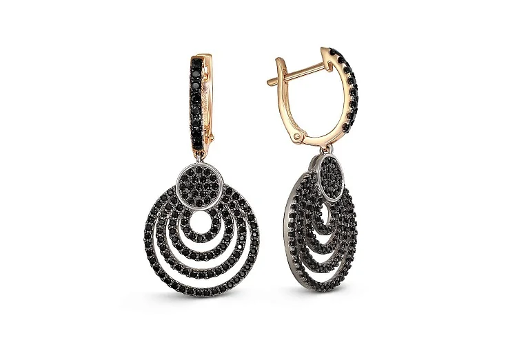 Серьги из красного золота с 224 фианитами