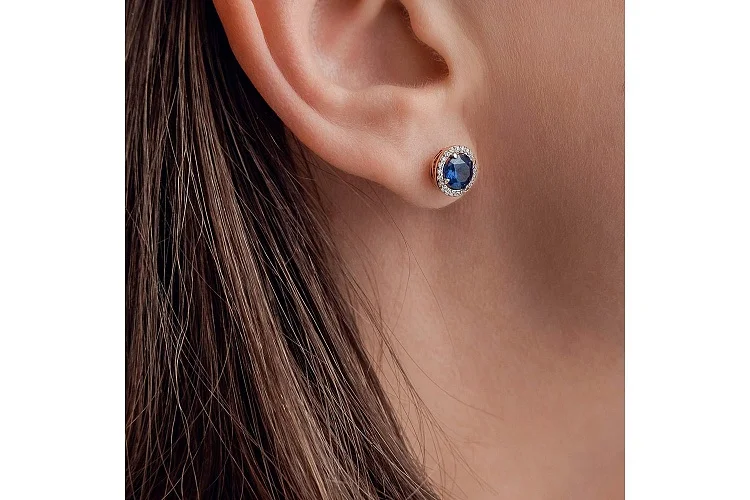 Серьги-пусеты из красного золота с 46 фианитами