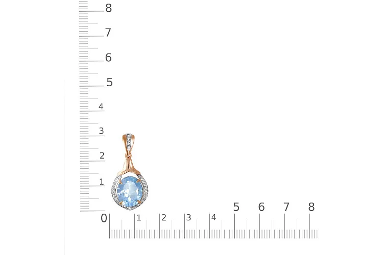 Подвеска из красного золота с топазом sky и 31 фианитами
