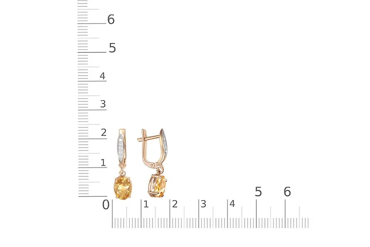 Серьги из красного золота с 2 цитринами и 10 фианитами